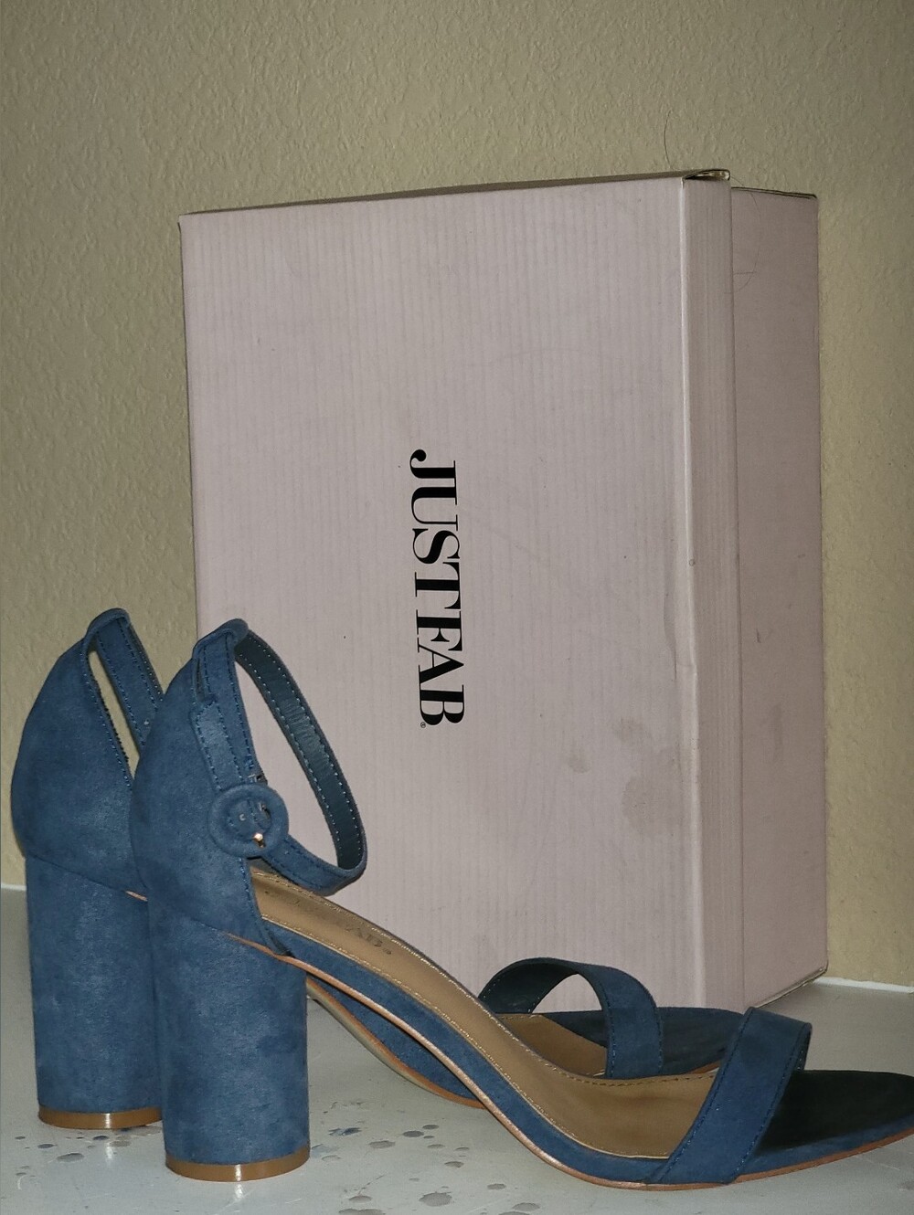 Slate Blue Cylindrical Heel Sandals - Picture 8 of 16